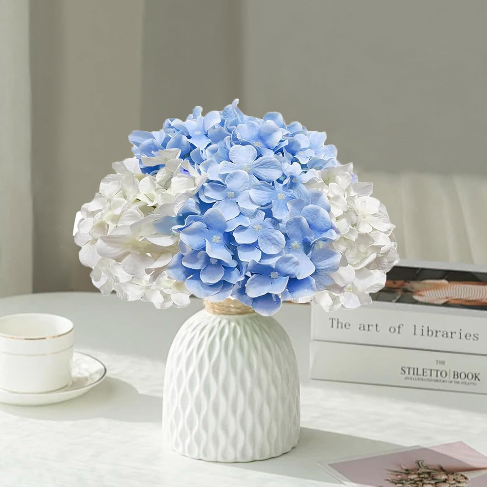 50 Pcs Faux White Blue Hydrangea Artificial Flowers Bulk Fake Flowers