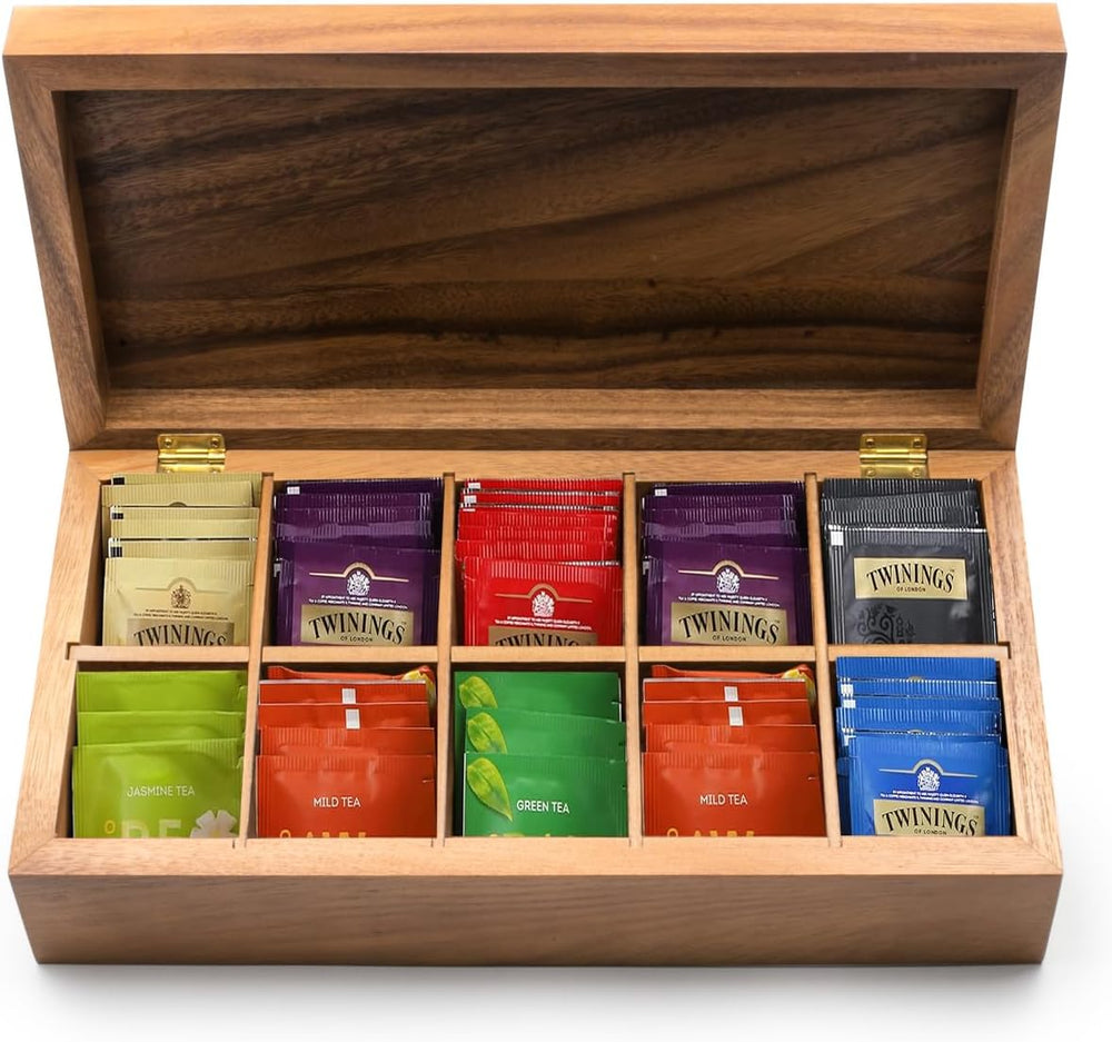 Ironwood Gourmet Rectangular Vauxhall Double Tea Box, Acacia Wood,Brown, 10 C...