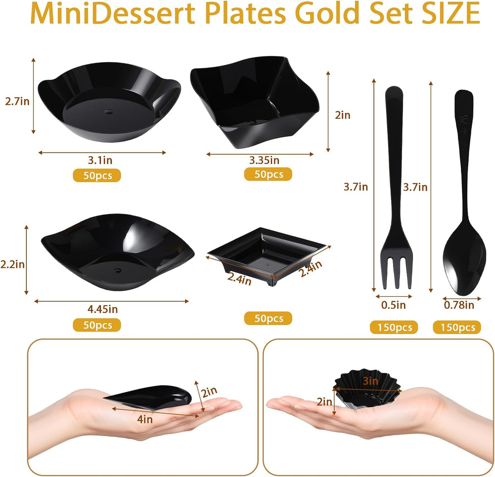 1200 Pcs Black Mini Disposable Appetizer Plates Set Include 6 Shaped Mini Des...