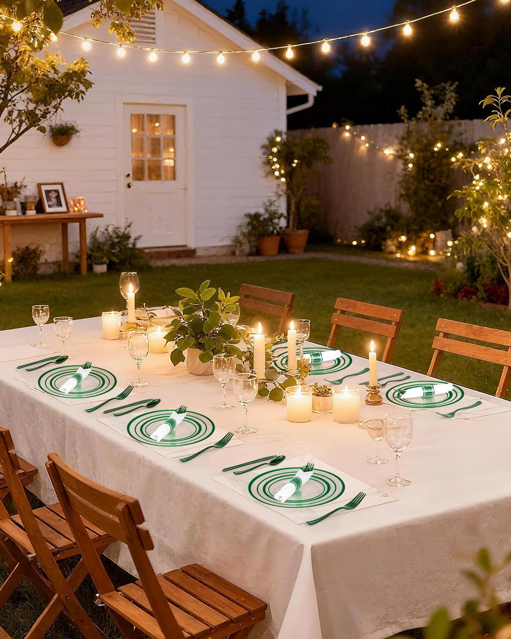 350 Pcs Clear Green Disposable Plastic Plates, Dinnerware Sets