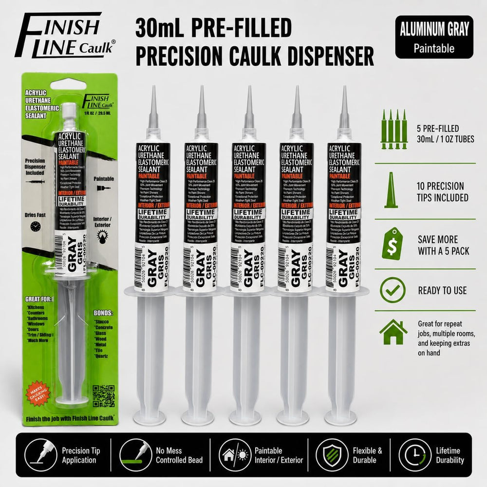30mL Pre-Filled Precision Caulk Applicator Gray 5-Pack