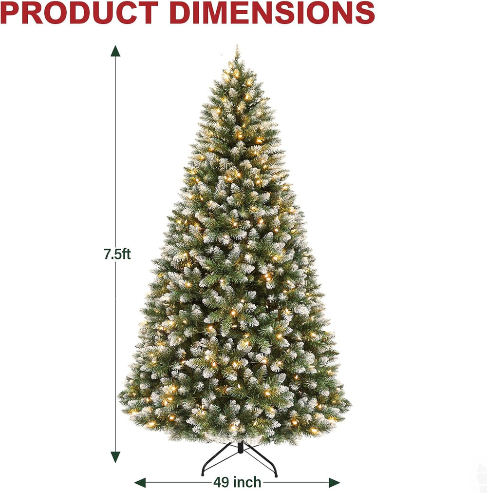 Hykolity 7.5 ft Flocked Christmas Tree, 350 Warm White LED Lights, Artificial...