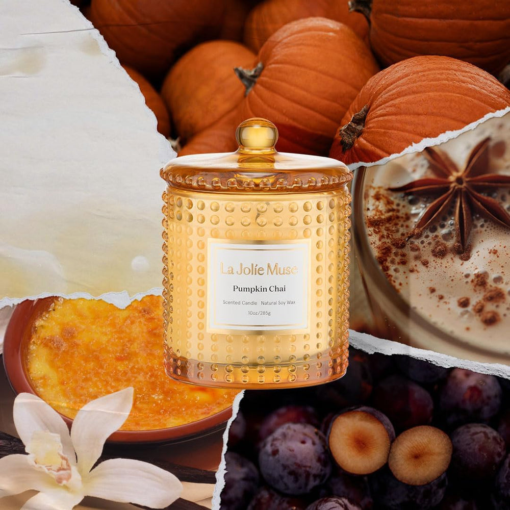 LA JOLIE MUSE Pumpkin Chai Scented Candles for Home, Natural Soy Wax,55 Hrs