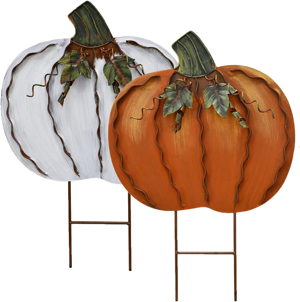 Aecipl Metal Pumpkin Garden Stakes Fall Decor Autumn Decorative Yard Signs