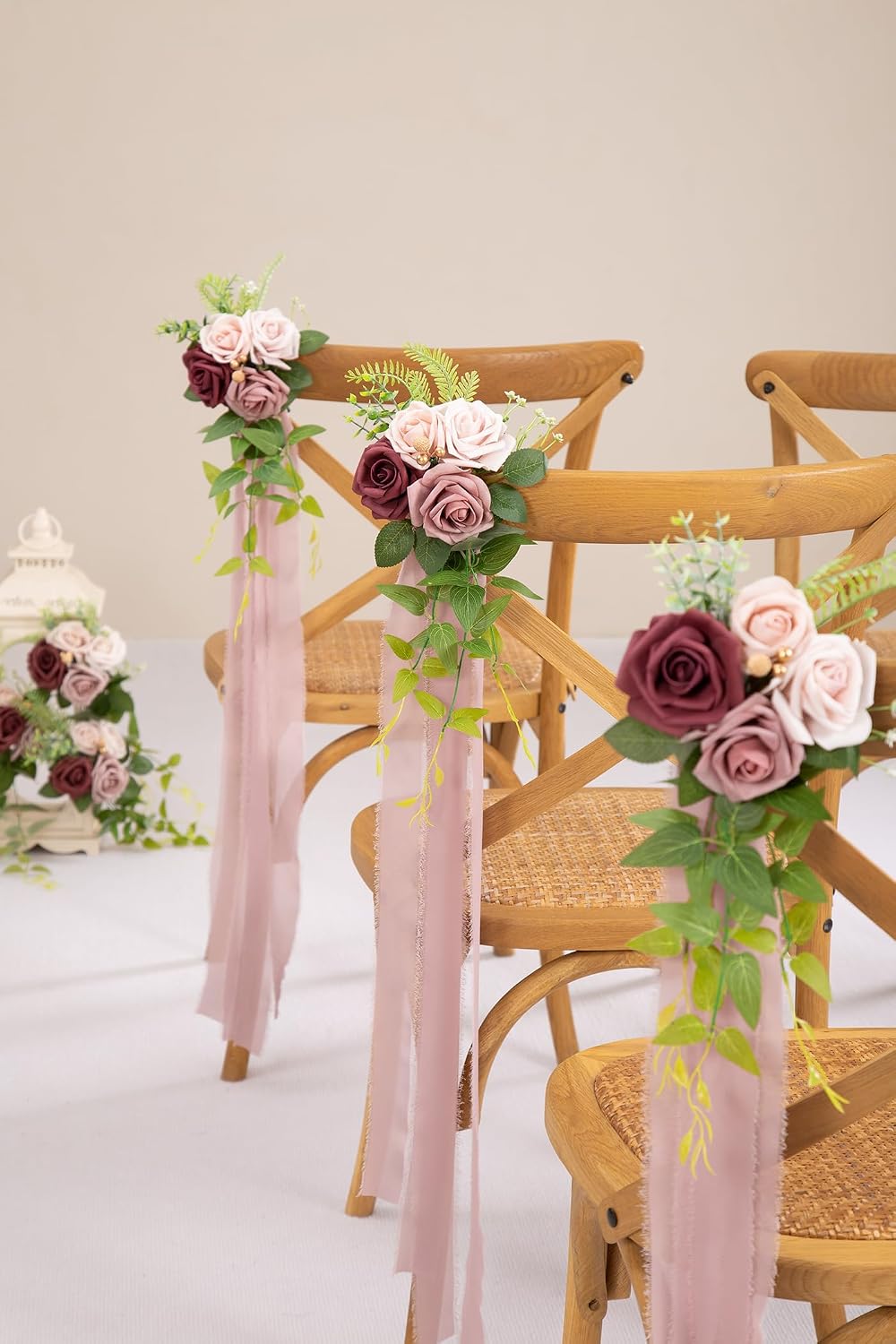 DORIS HOME Wedding Aisle Decorations Mauve Pew Flowers Set of 10