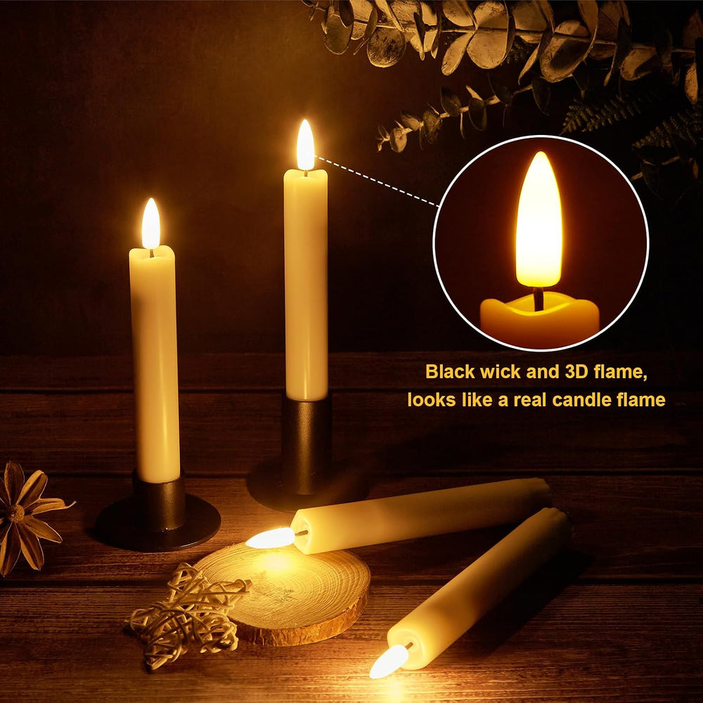 IMAGE 12 Pcs Rechargeable Flameless Taper Candles with Remote, 3D Wick Ivory ...