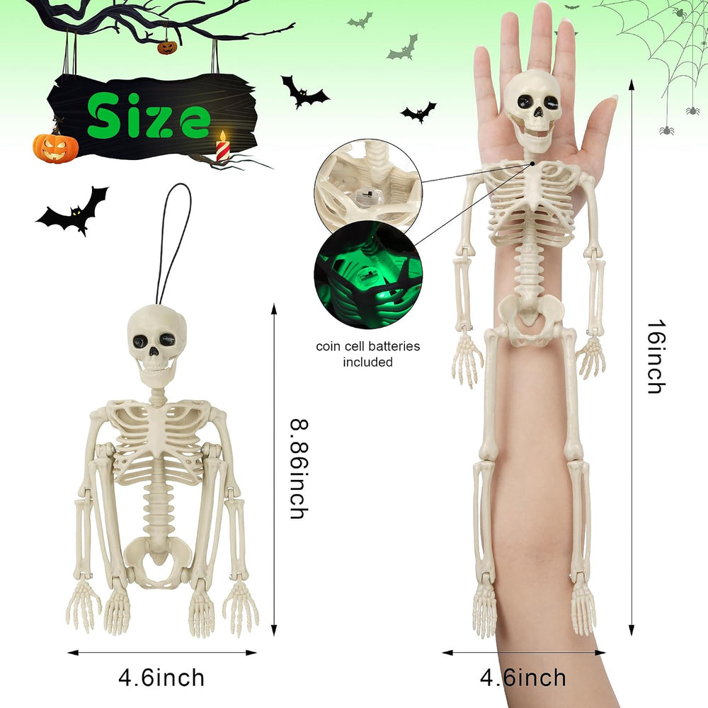 16" Light Up Skeleton Halloween Decorations,10 Pack Posable Skeleton wit...