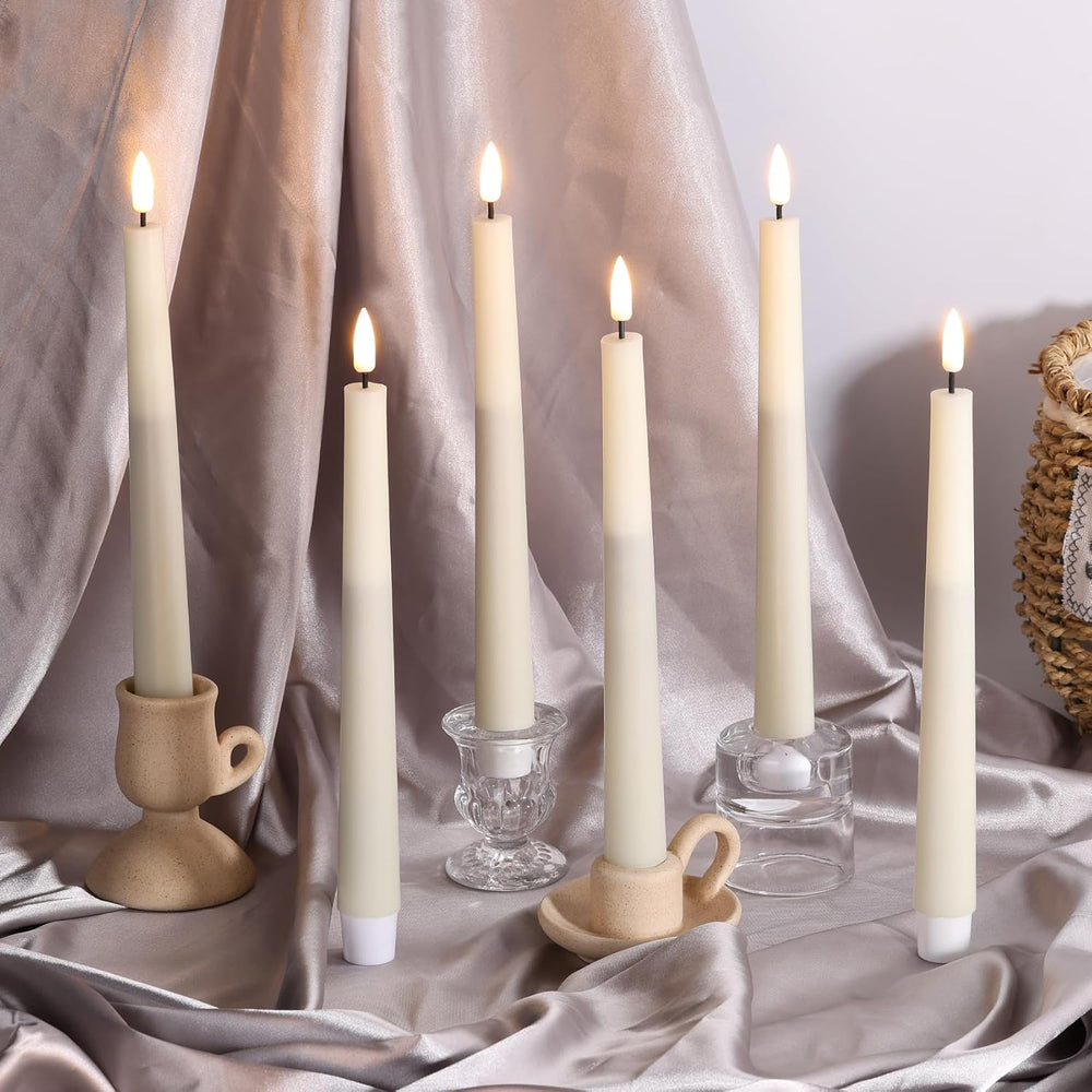 Eywamage Real Wax Ivory Flameless Taper Candles with Remote Set of 6