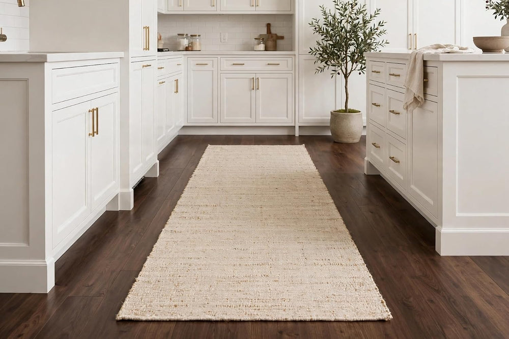 Jute Cotton Runner Rug 2'6"X10' ft Natural Hand Woven Farmhouse Rug
