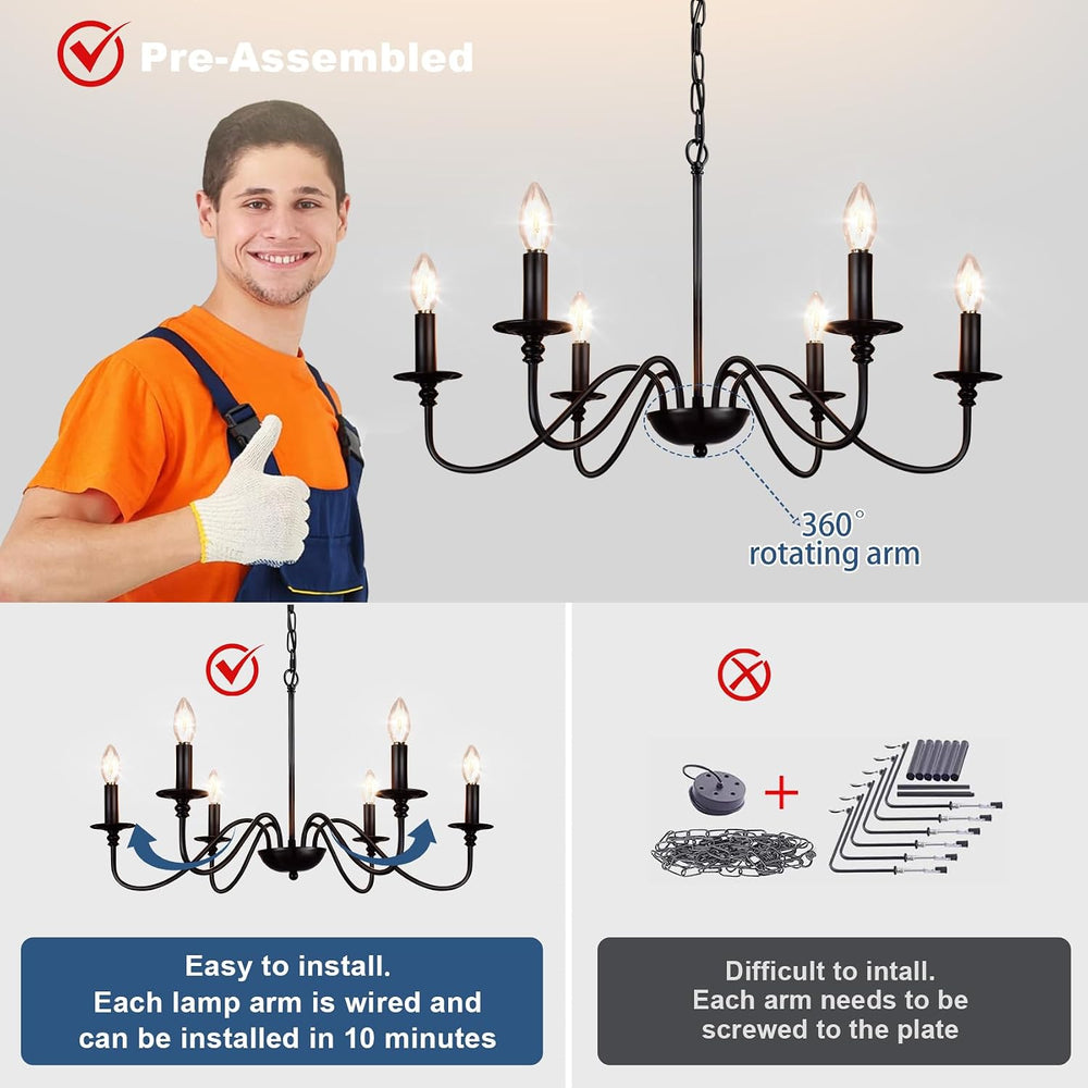 Depuley Farmhouse Chandelier for Dining Room: 6-Light Black Industrial Kitche...