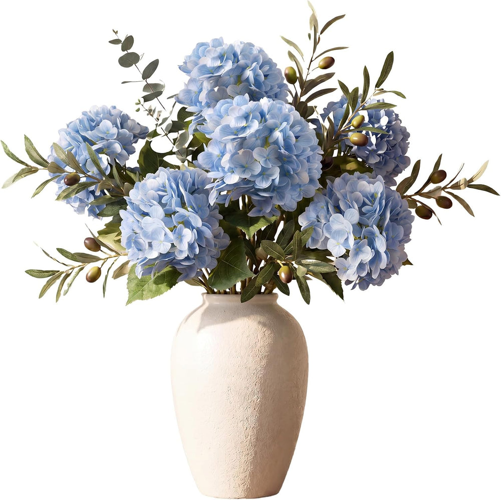 6 Pcs Blue Hydrangea Artificial Flowers with Olives & Eucalyptus