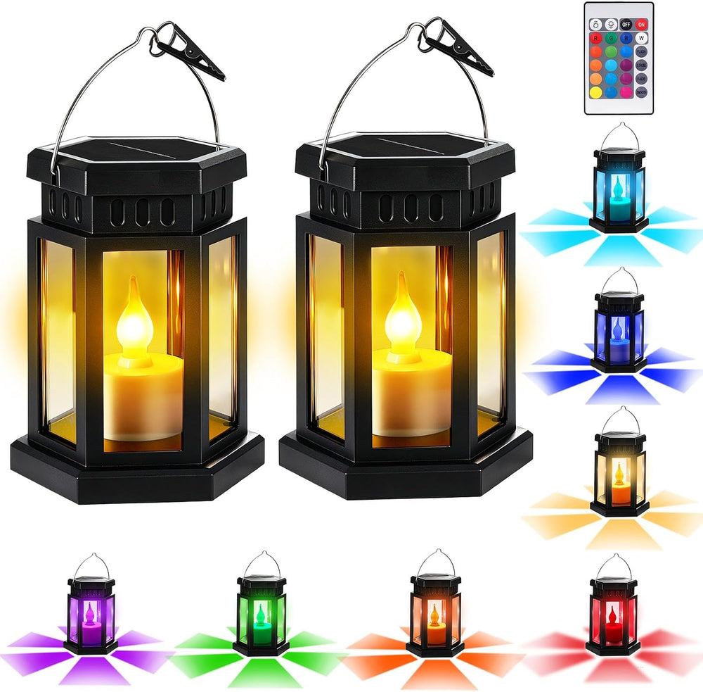 Solar Lanterns Outdoor Waterproof Lights, RGB Color Changing Light 2pack