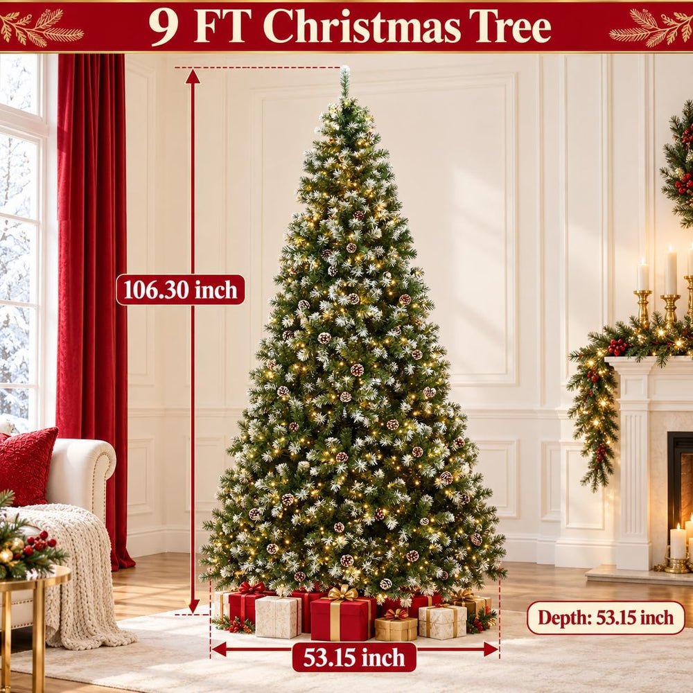 GAOMON 9ft Pre-Lit Artificial Christmas Tree, 900 Lights, 1800 Tips