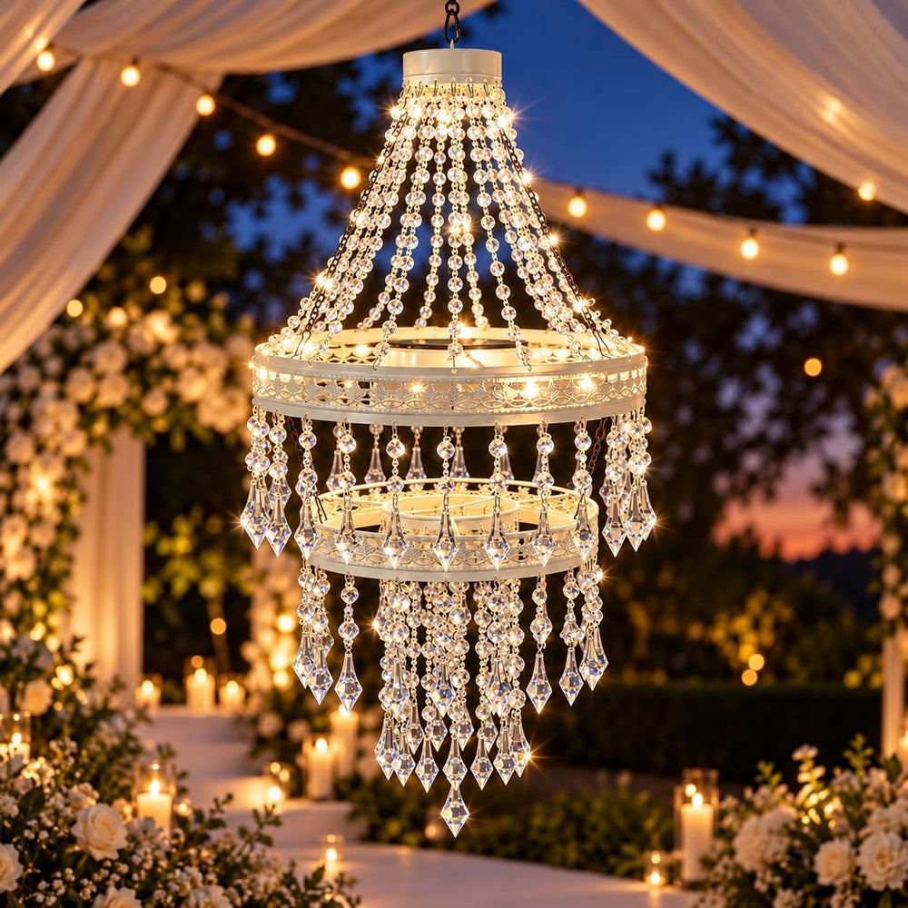 Solar Hanging Crystal Chandelier Light Outdoor Decorative Garden Lantern