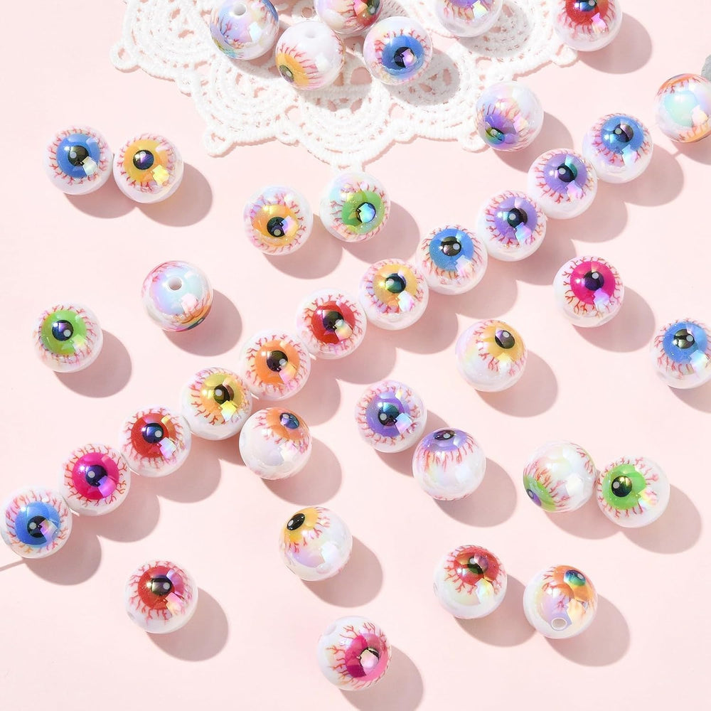 200 pcs Random 15mm Acrylic Eyeballs UV Plating Round Eye Spacer Beads Lucky ...
