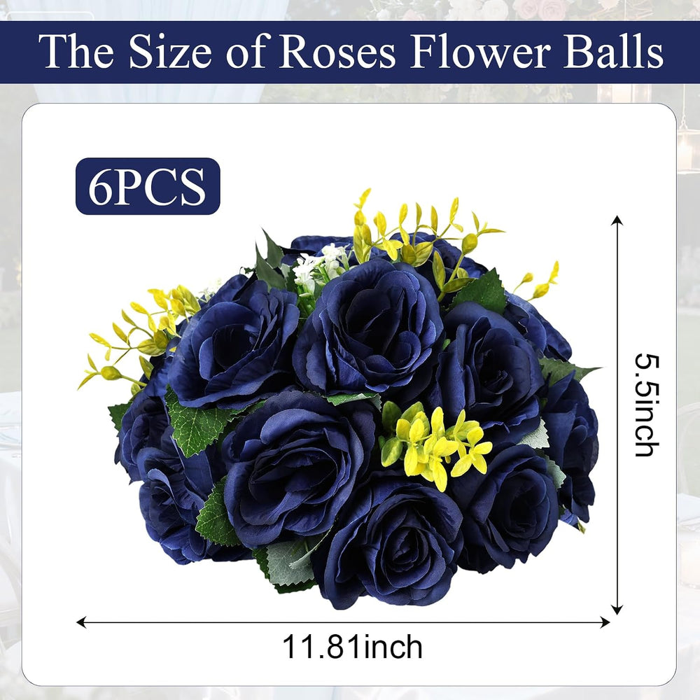 6 PCS Navy Blue Roses Flower Balls for Centerpieces