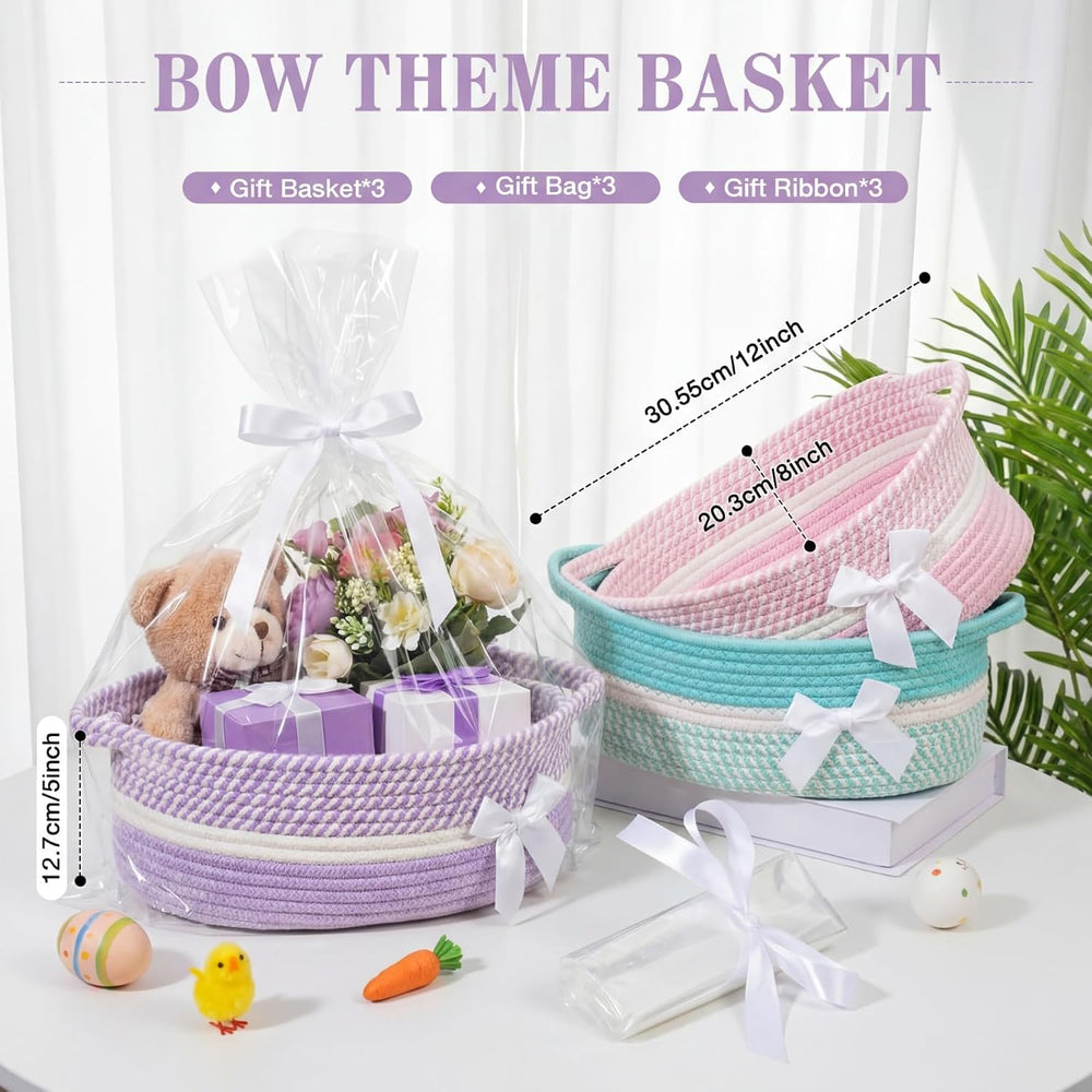 Colingmill 3 Pack Small Empty Gift Baskets, Pastel