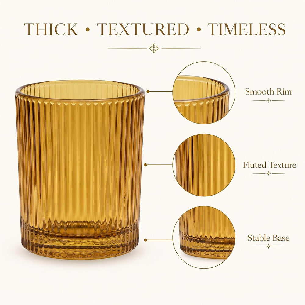 24 Pack Ribbed Amber Glass Votive Candle Holders