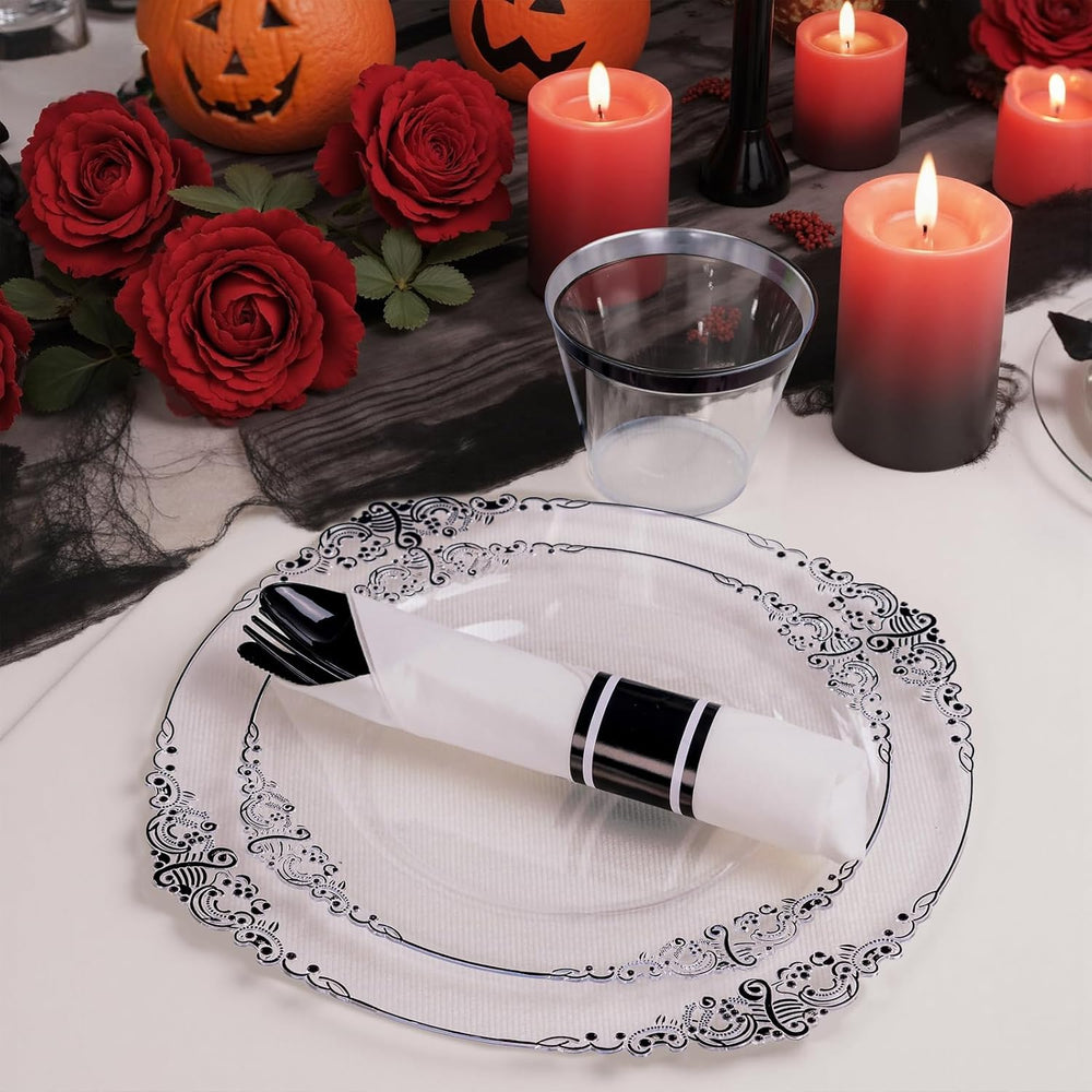 Hioasis 175 Pcs Clear Black Plates for Party