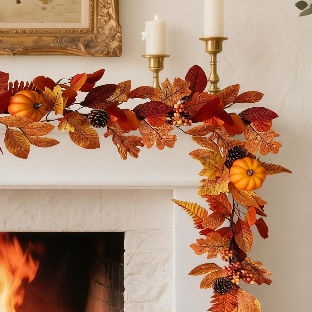 2 Pcs 6Ft Fall Garland with Lights Fall Decorations for Home Fake Pumpkin