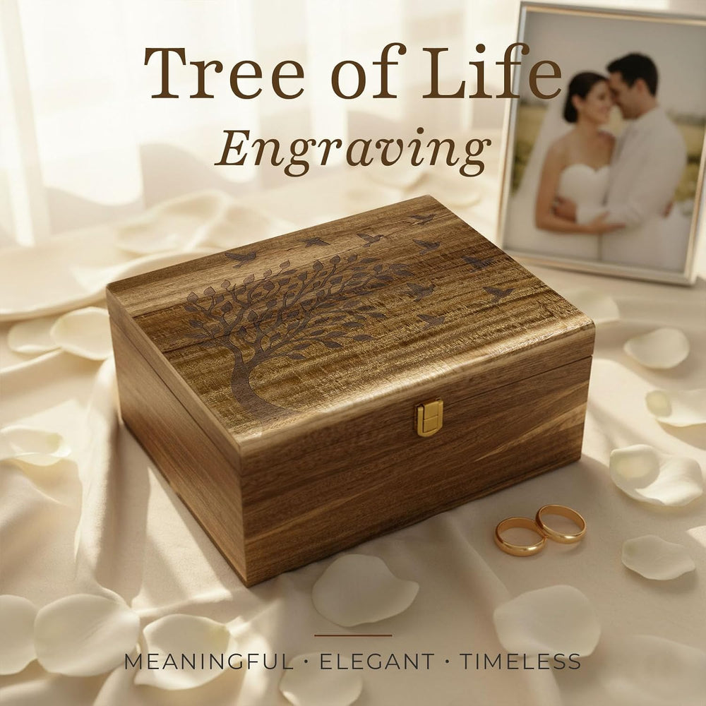 Acacia Keepsake Memory Box, Large 11"x8.6"x5", Tree of Life En...