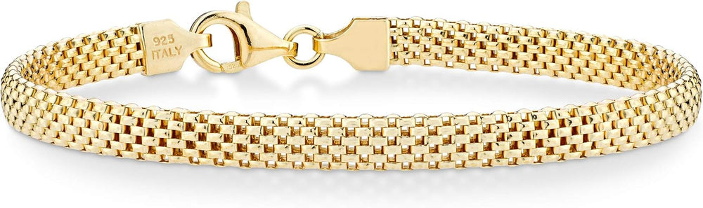 Miabella Italian 18K Gold Over 925 Sterling Silver 5mm Mesh Bracelet Women