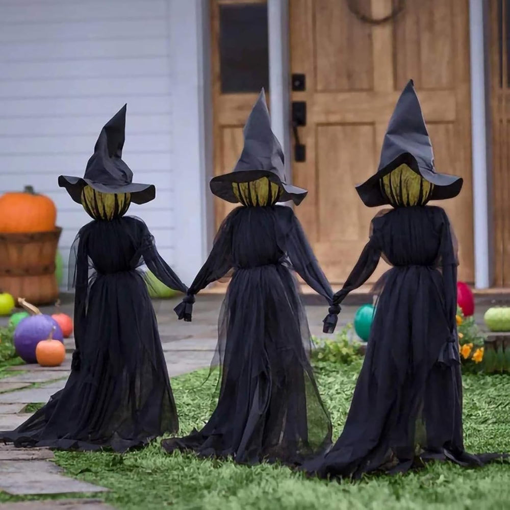 Halloween Decorations, Set of 3 Light Up Witches Holding Hands Witches with S...
