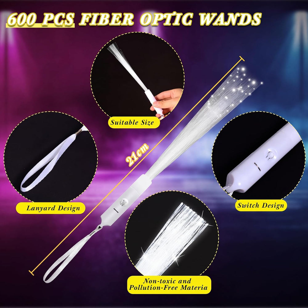 200 Pcs White Fiber Optic Wands Bulk, 10 Inch LED Glow