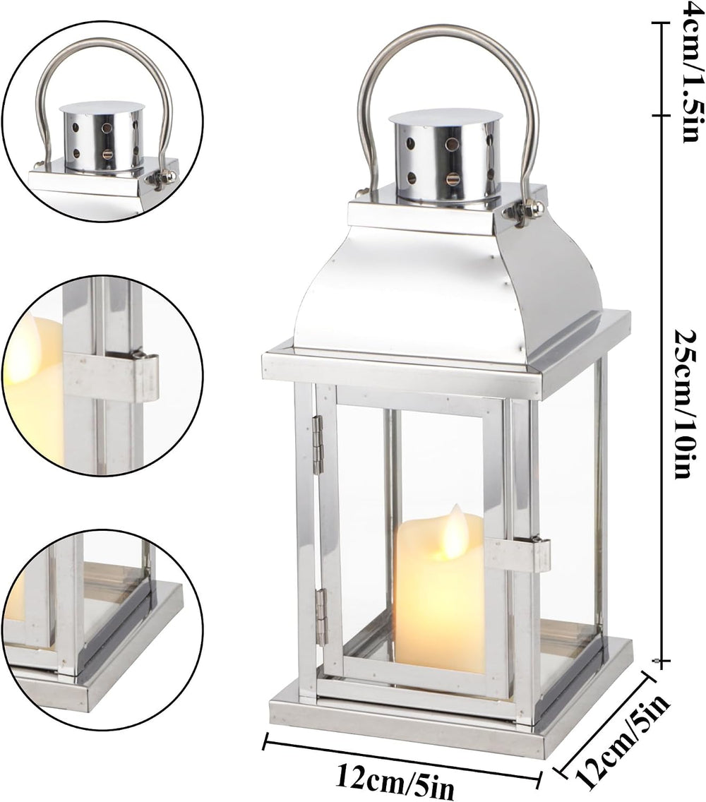 Set of 2 Decorative Metal Candle Lantern 10'' High(Silver)