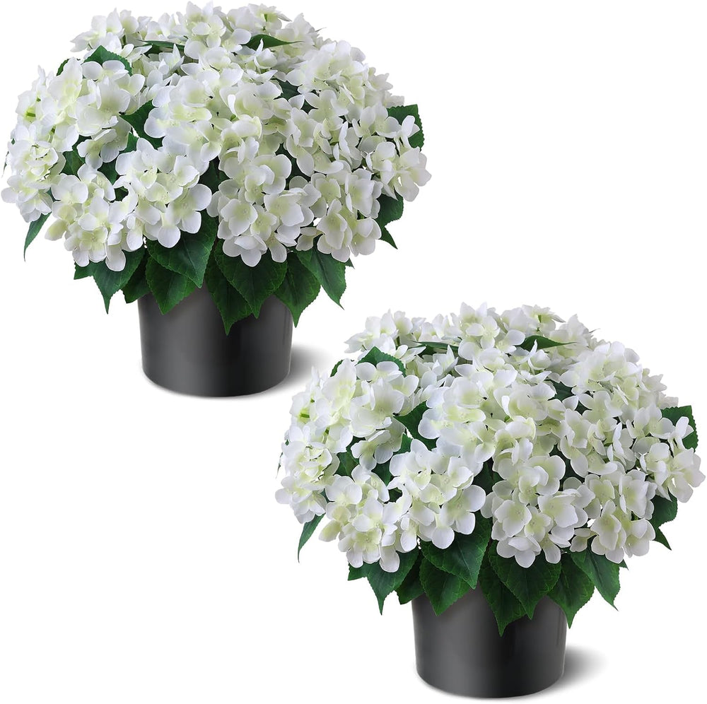 2 Sets Artificial Hydrangea Flower Topiary Ball Trees for Porch (White)