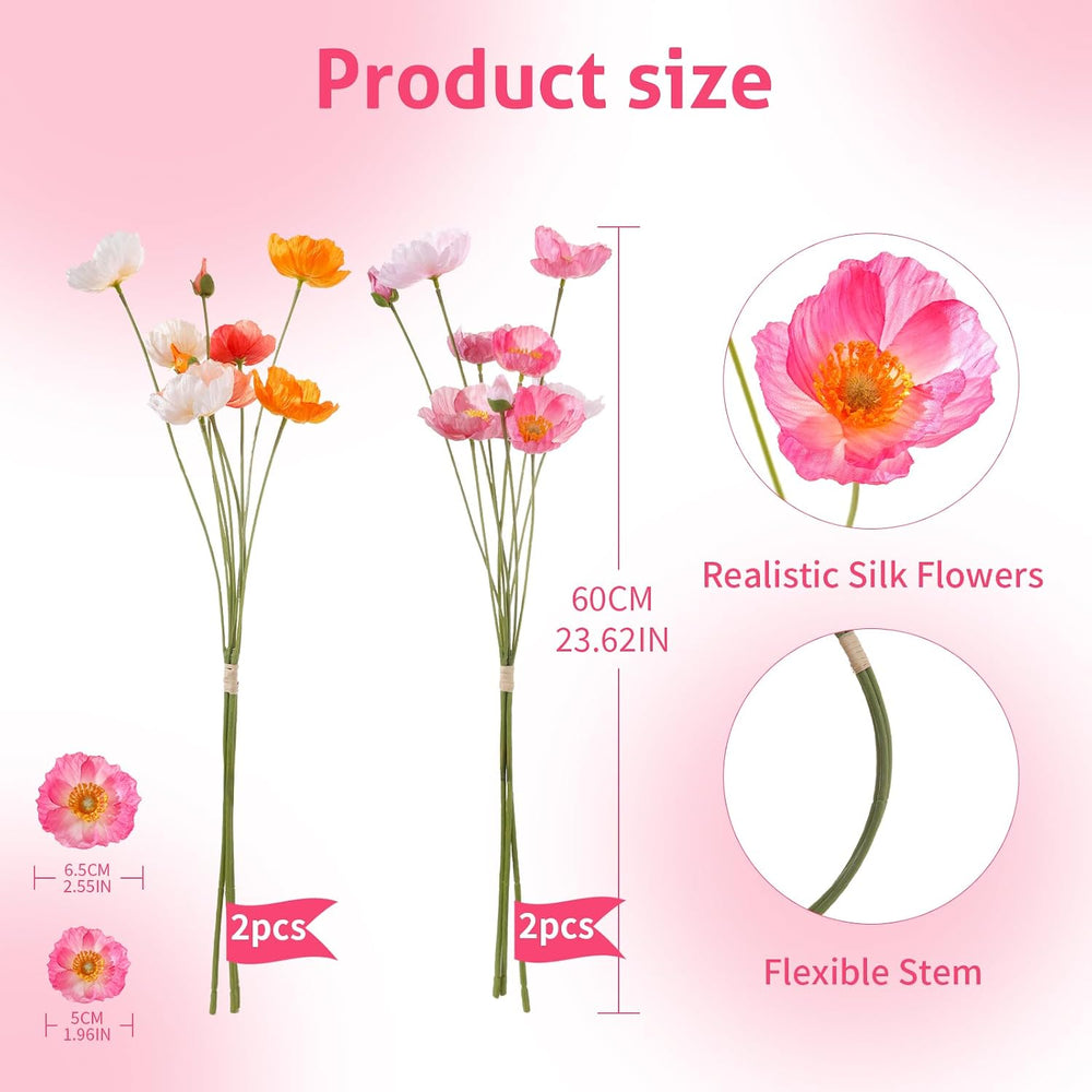 12PCS 36Heads Artificial Poppy Flowers with Stems, Silk Iceland Poppies Fake ...