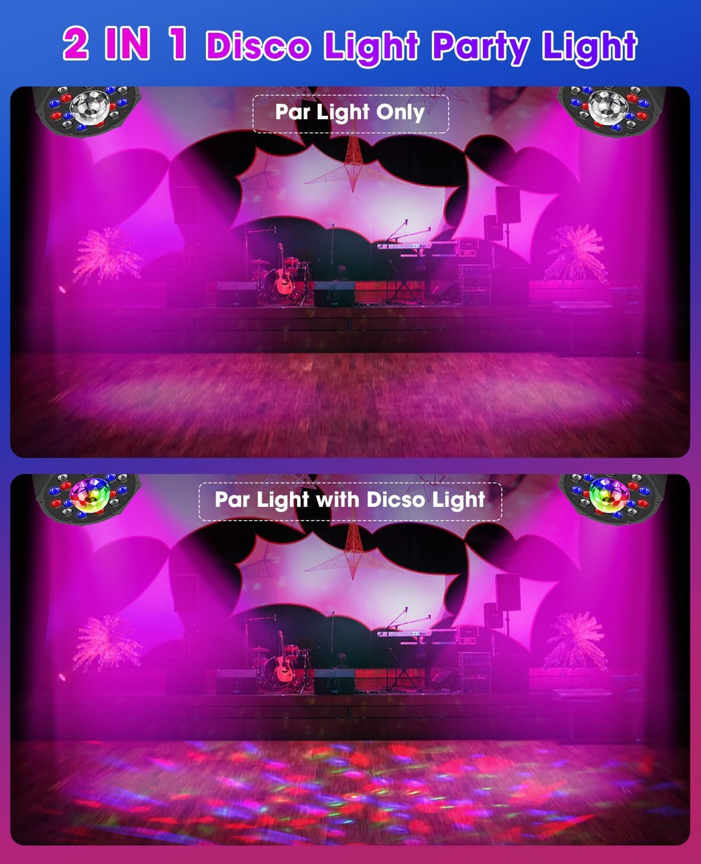 2 in 1 Party Lights 2 Pack, Disco Light with 18LEDs Sound Activated 7 Lightin...