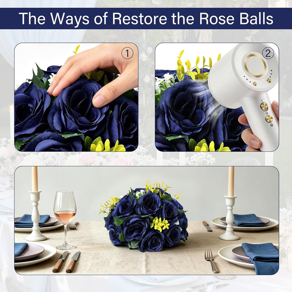 6 PCS Navy Blue Roses Flower Balls for Centerpieces