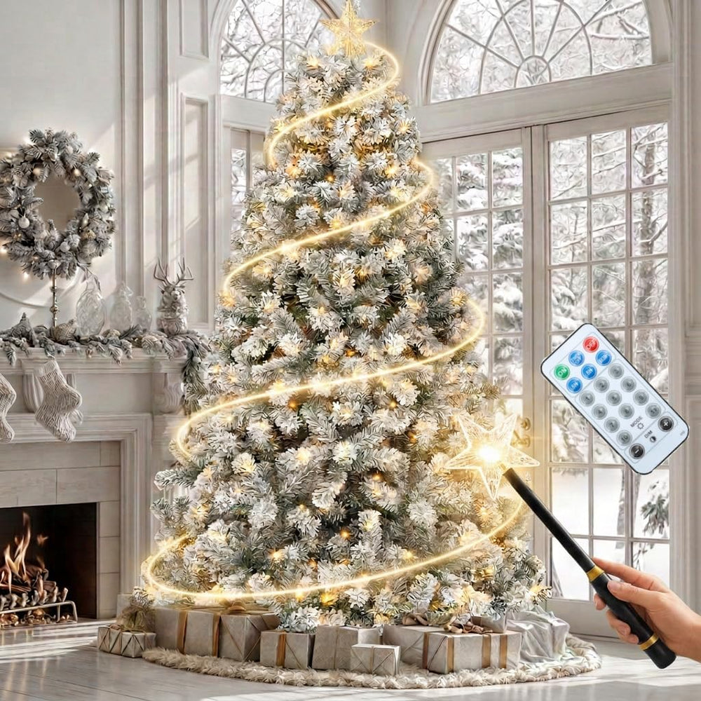 YITAHOME 7.5FT Prelit Flocked Magic Christmas Tree with Wand & Remote