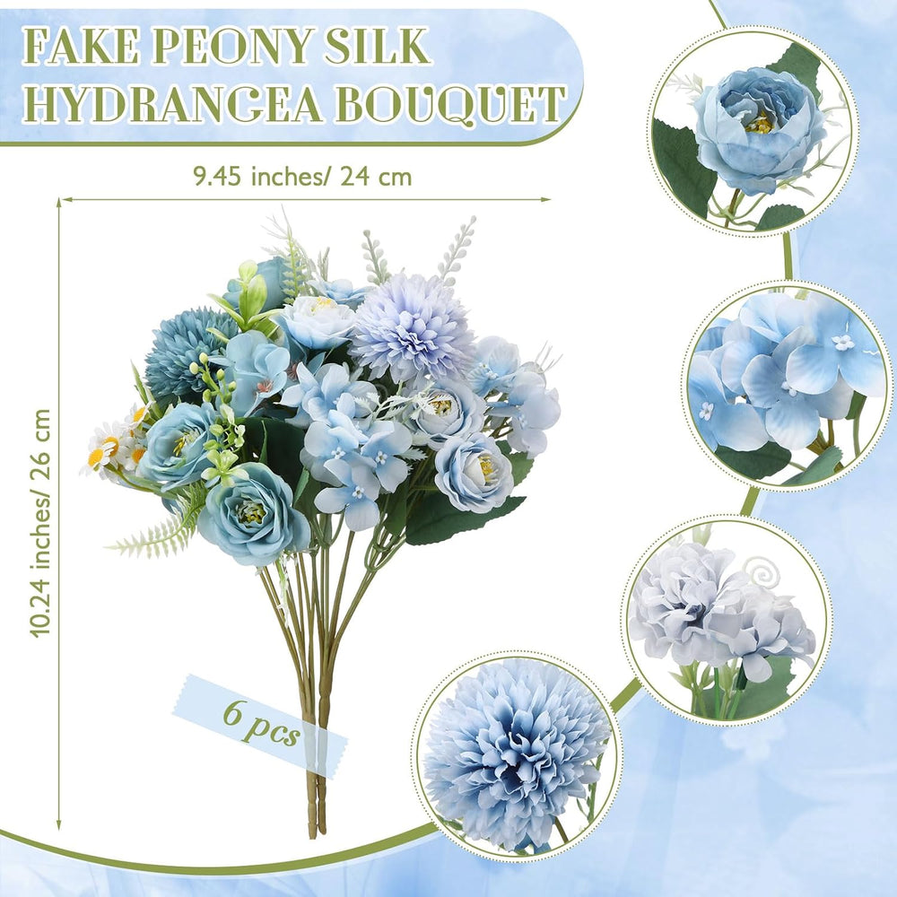 Tigeen 6 Bundles Artificial Flowers Bouquet for Wedding, Blue