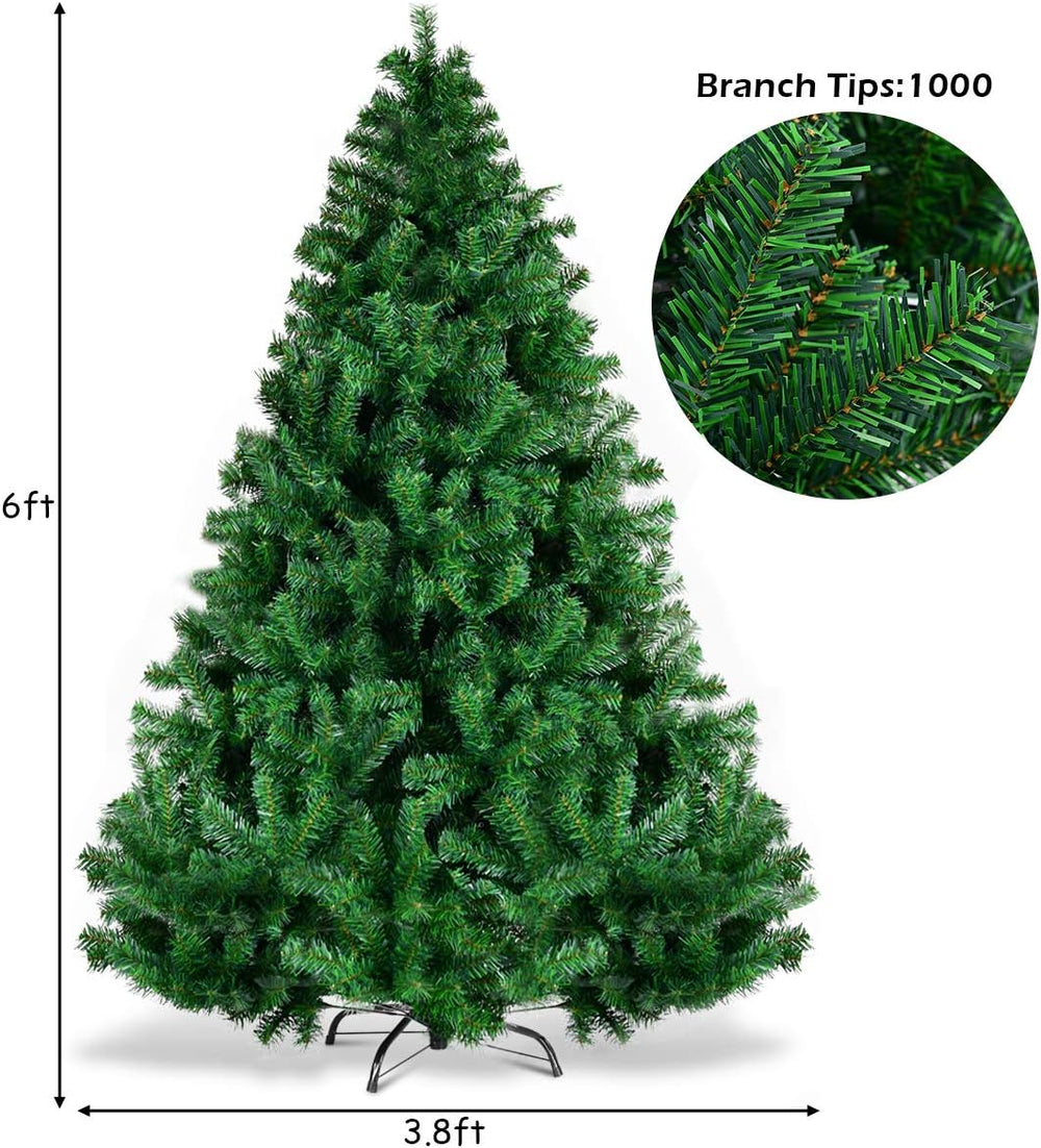 Goplus 6ft Artificial Christmas Tree with 1000 Branch Tips, Hinged