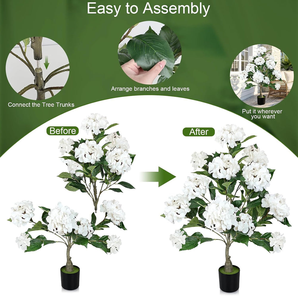 2 Pcs Faux Hydrangea Tree, 3Ft Hydrangea Artificial Flowers Potted
