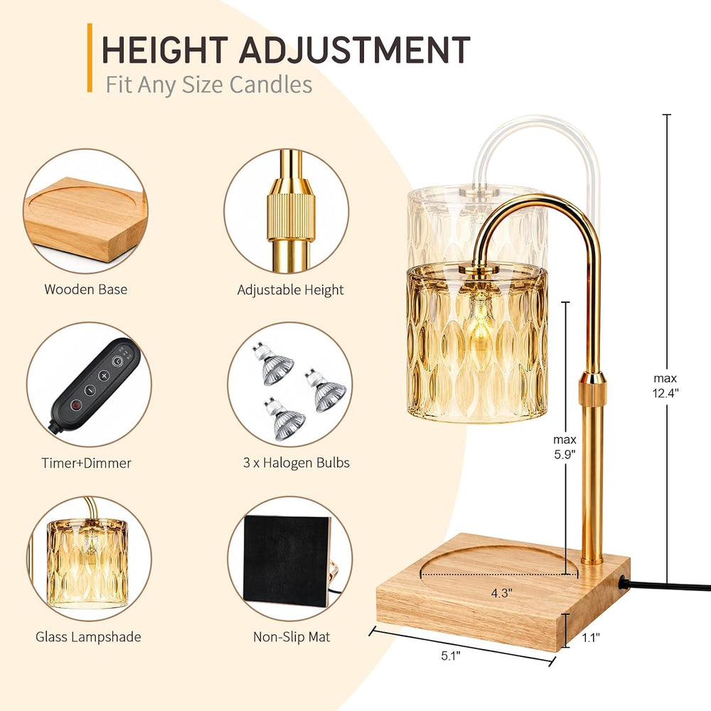 TOACSUCP Candle Warmer Lamp with 3 Bulbs, Adjustable Height Dimmable Candle W...