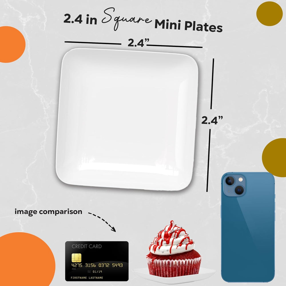 Exquisite Tiny Mini Appetizer Plates - 240 Pack 2.4 In. x 2.4 In. White Plast...