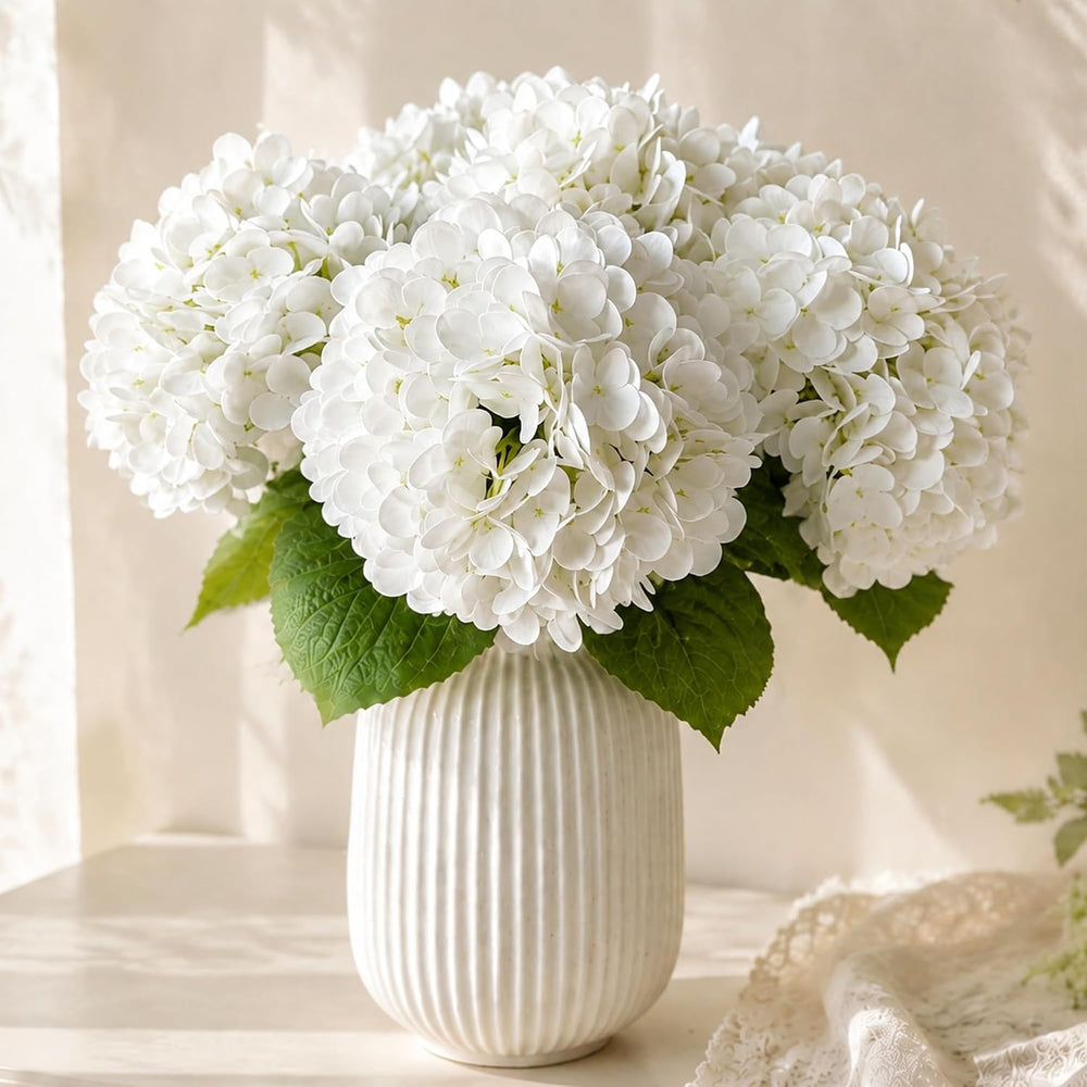 6 Stems White Hydrangea Artificial Flowers Real Touch 19.7in