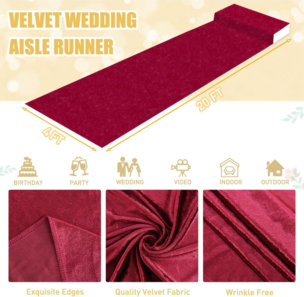 FUHSY Aisle Runner Burgundy Velvet Aisle Runners 4FTx20FT Wedding Aisle Floor...