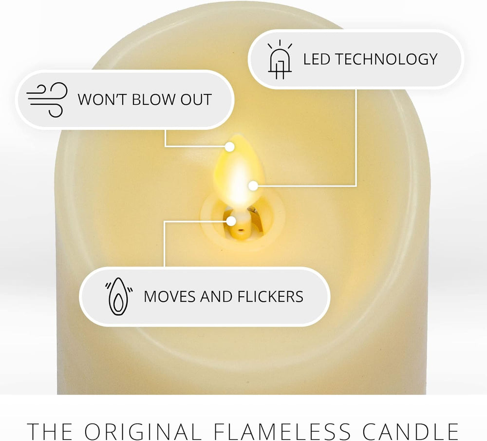 Luminara Realistic Flameless LED Set of 3 Ivory Pillar Candles, Home Safe Mov...