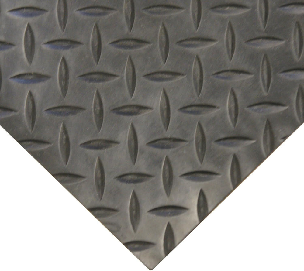 Rubber-Cal Diamond-Plate Rubber Flooring Roll - 3 mm x 4 ft x 7 ft Roll - Black