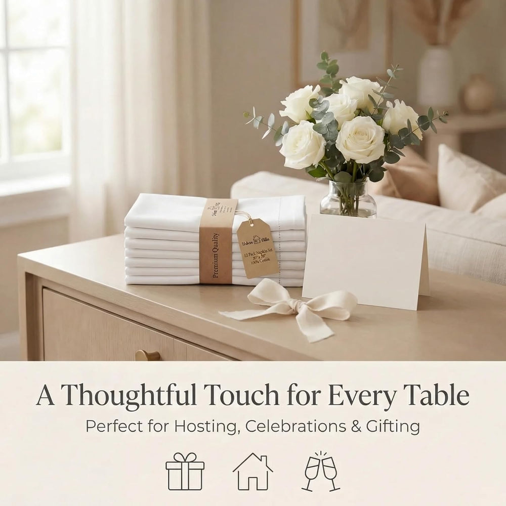 Urban Villa Cloth Napkins White Hemstitch Dinner Napkins Set of 12 (20X20) 10...