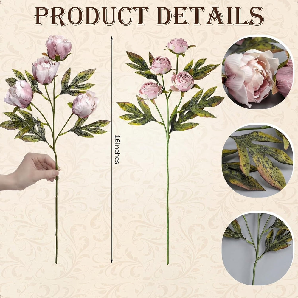 Thiccywoov Faux Silk Peony Artificial Flowers Stem for Vase,12 Pcs,Brownish