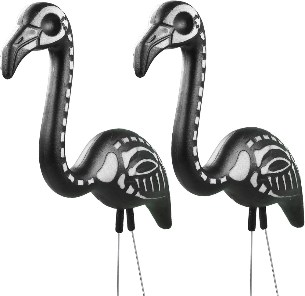 Zombie Skeleton Flamingo Yard Ornaments - Lawn Decor With Stakes 2 Pk