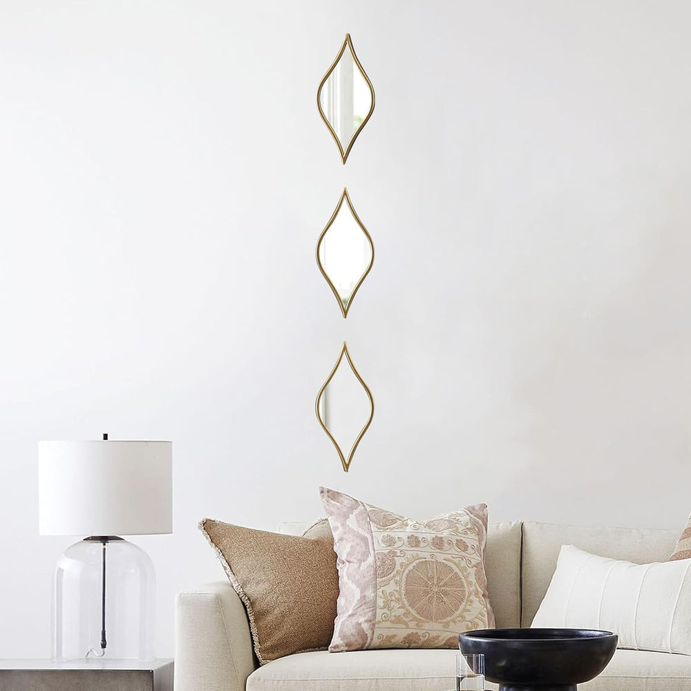 Decorative Tear Drop Gold Mirror Wall Decor 6 X 15 Inch, Set of 3