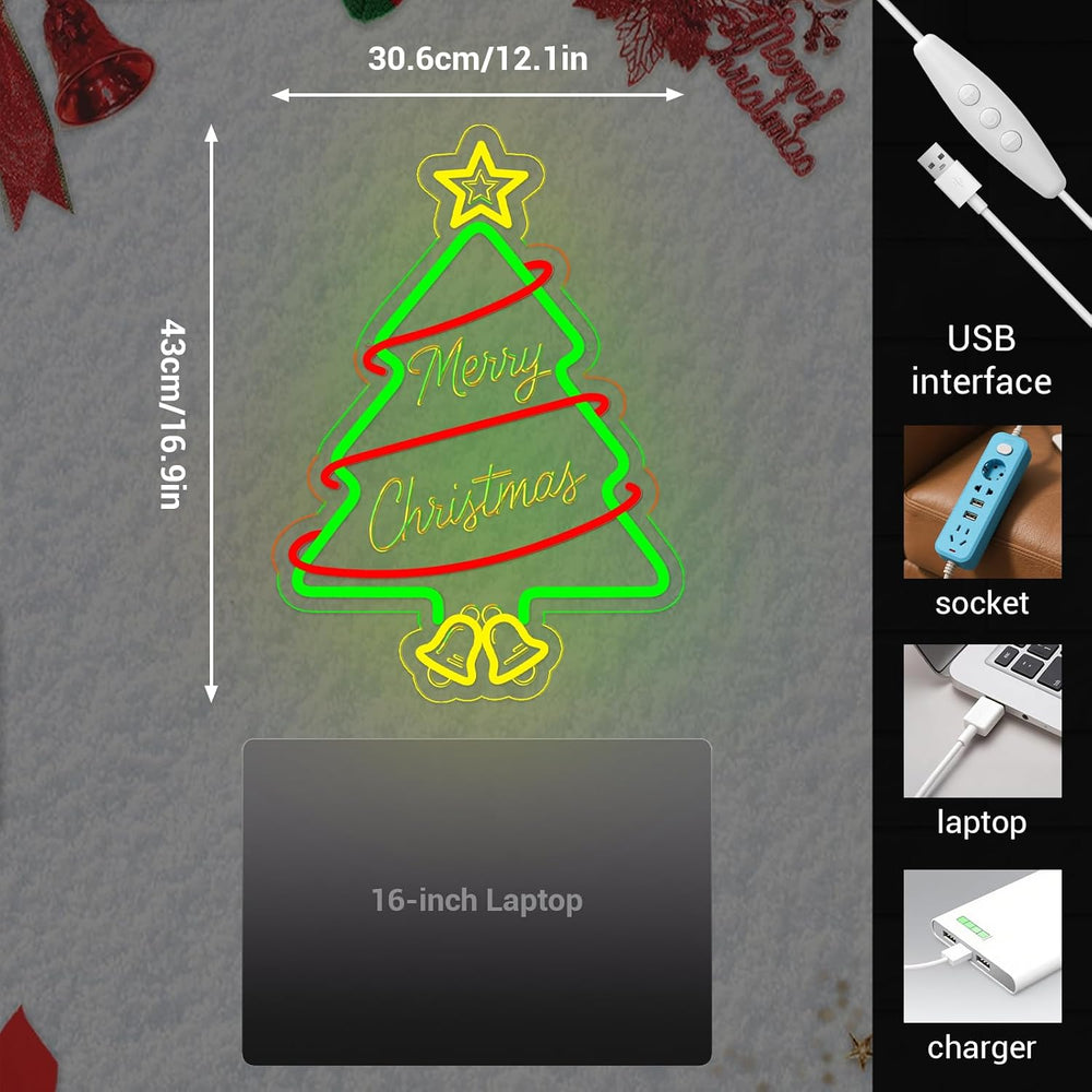 Christmas Tree Neon Signs, 16.9" x 12.1" Acrylic LED Neon Sign for ...