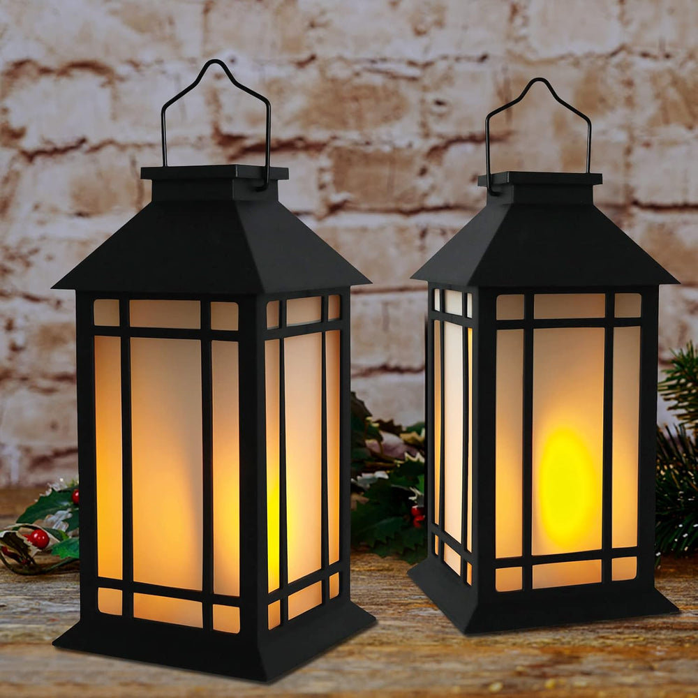 Bdor 13 Inch Outdoor Decorative Lanterns with LED Candle Timer 2 Pack Black
