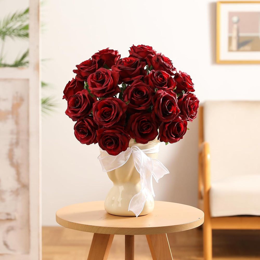 Kisflower 60 Pcs Burgundy Roses Artificial Flowers Bulk, Maroon Flowers Artif...